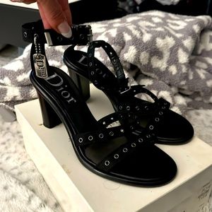 Dior dog tag sandals. Black w/ grommet detailing.